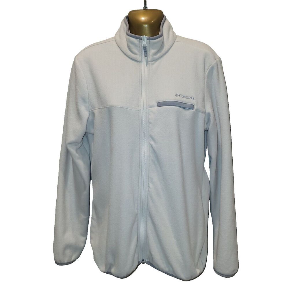 Columbia Woman's Medium Off-White Jacket Gray Trim Full Zip High Neck Pockets - Picture 2 of 10